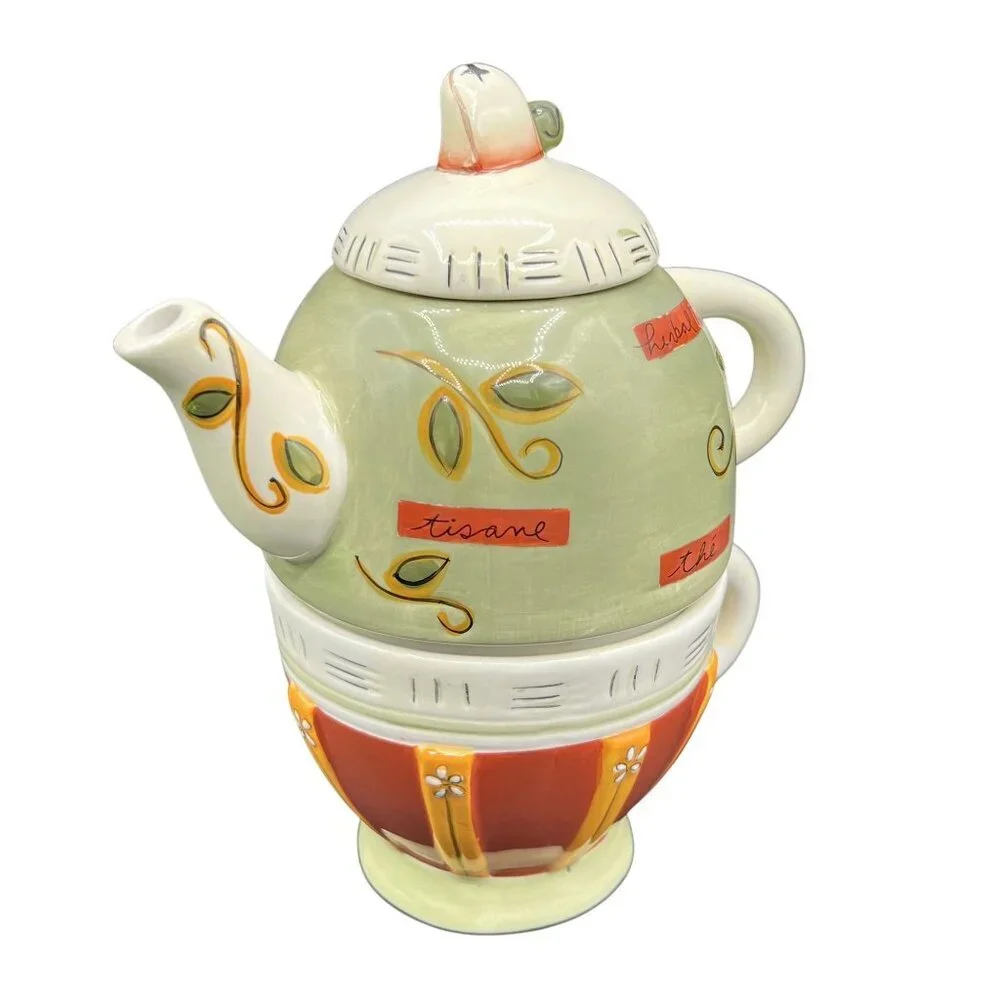 Collectible Tea For One Set Teapot Teacup Stackable Joie de Vivre pattern by MSC
